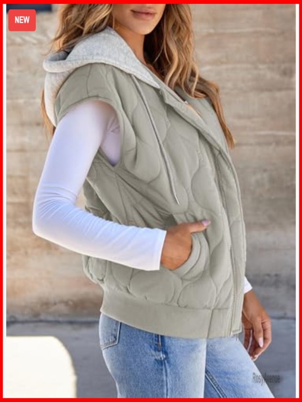 Cropped Hooded Quilted Puffer Vest with Pockets - Picture 3 of 6